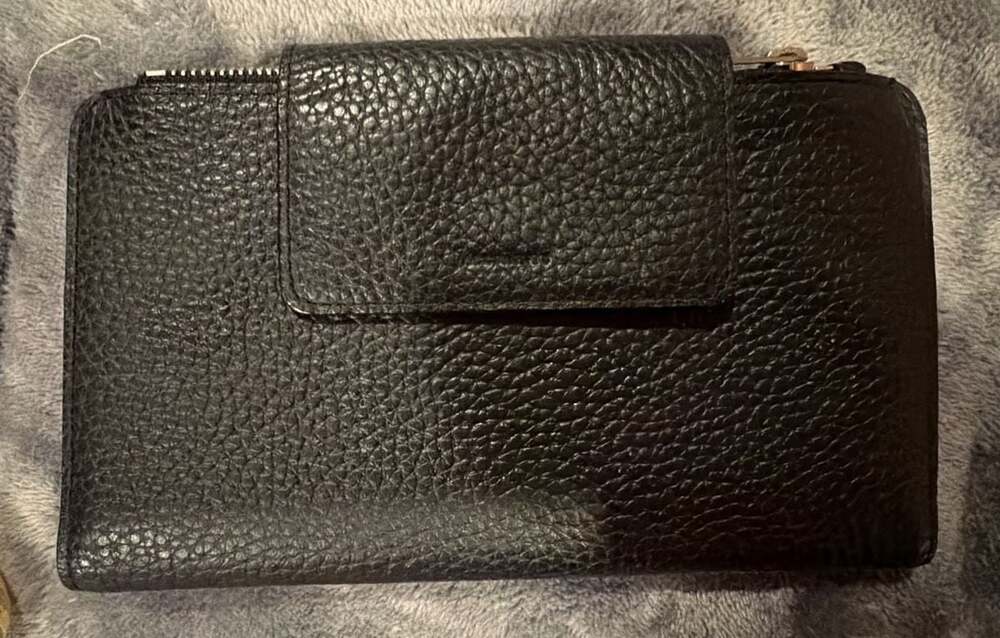 AllSaints Black Pebbled Leather Zip Around Wallet